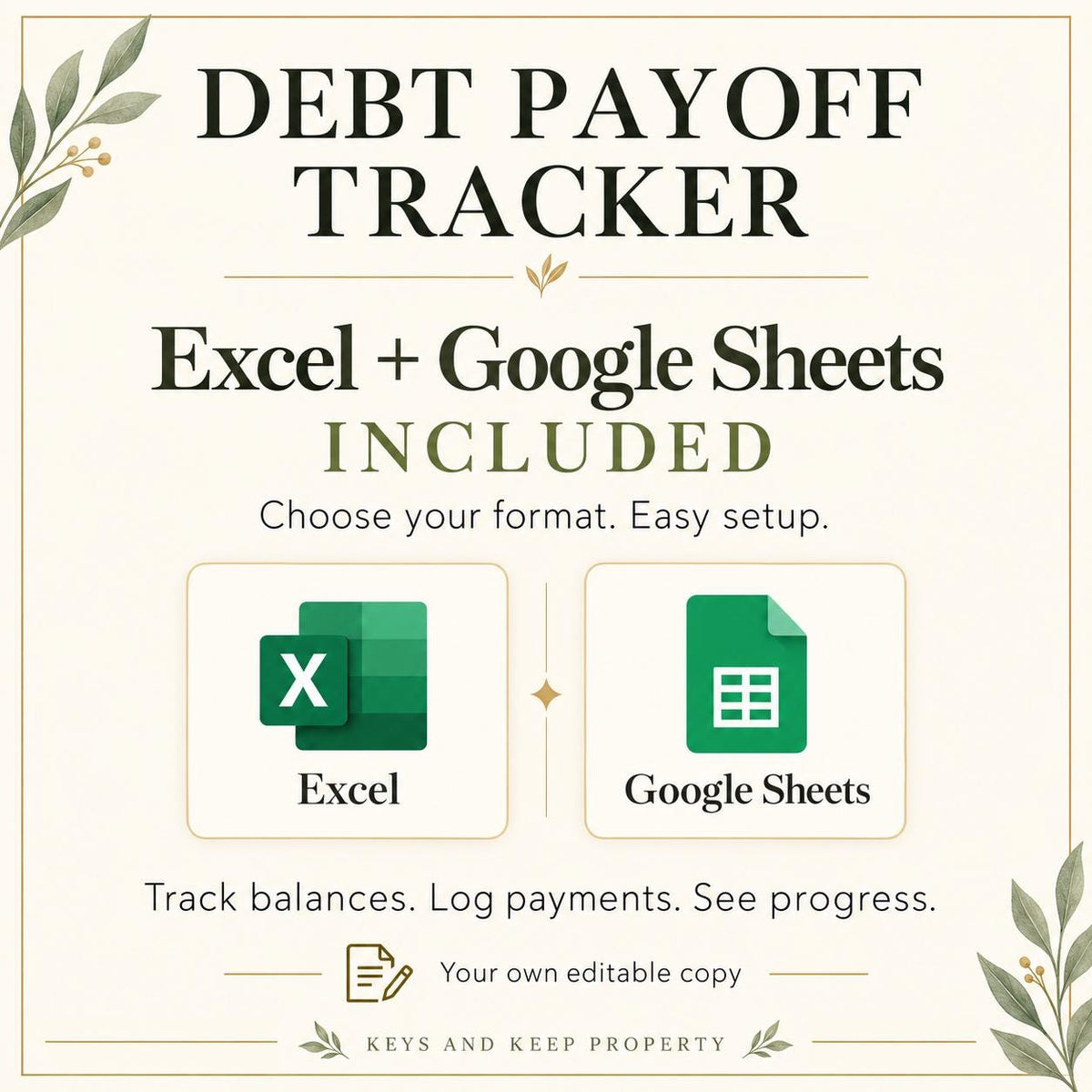 Debt Payoff Tracker Excel and Google Sheets | Printable Planner, Payment Log with Bonus Motivation Kit