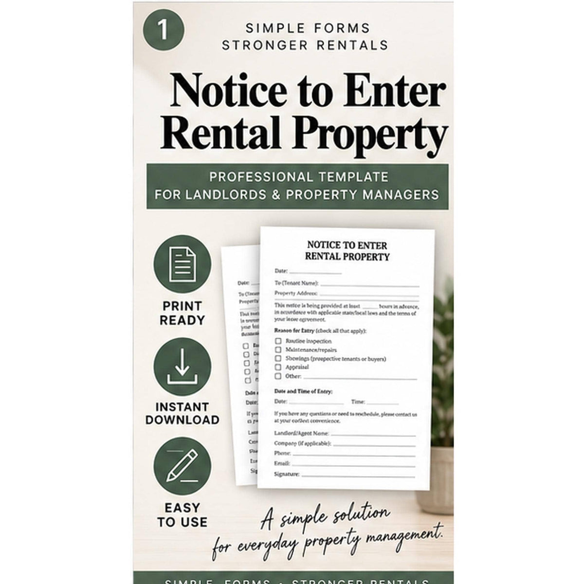 Notice to Enter Rental Property | 2-Page Printable & Fillable PDFs, Landlord Entry Form