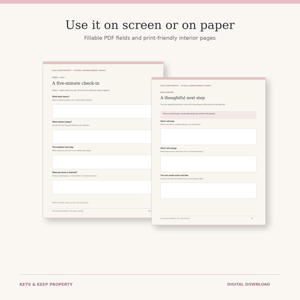 Small Business Mindset Journal | 4-Week Daily Reflection Workbook | Fillable Printable PDF