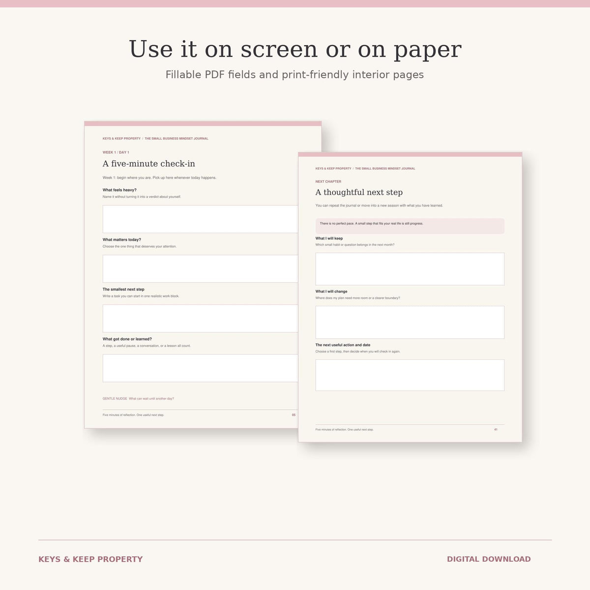 Small Business Mindset Journal | 4-Week Daily Reflection Workbook | Fillable Printable PDF