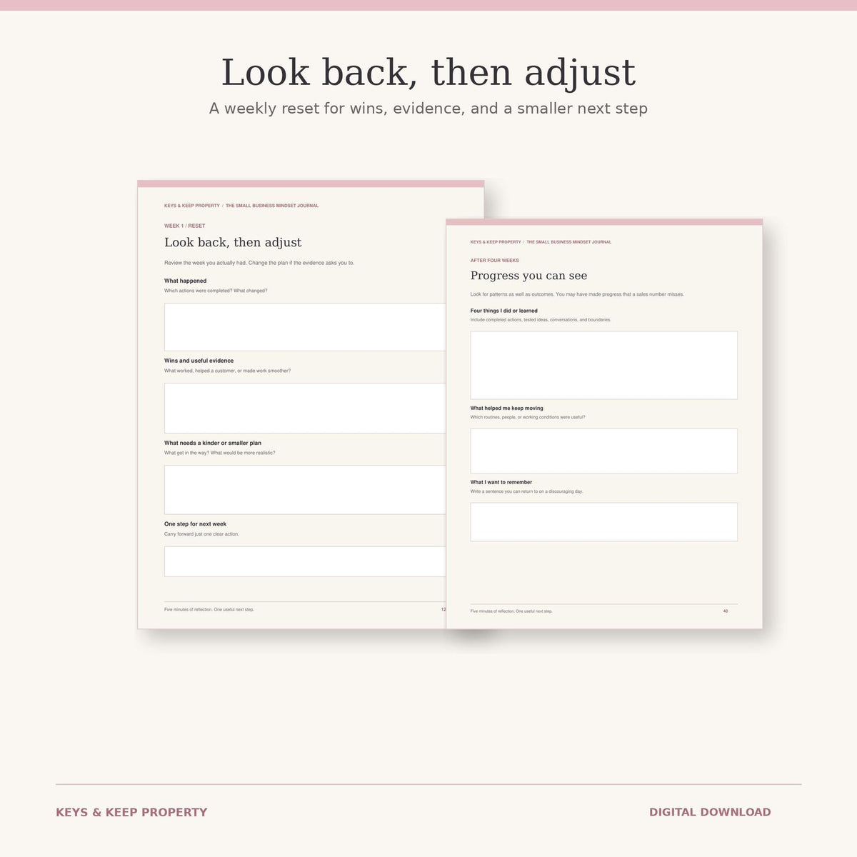 Small Business Mindset Journal | 4-Week Daily Reflection Workbook | Fillable Printable PDF