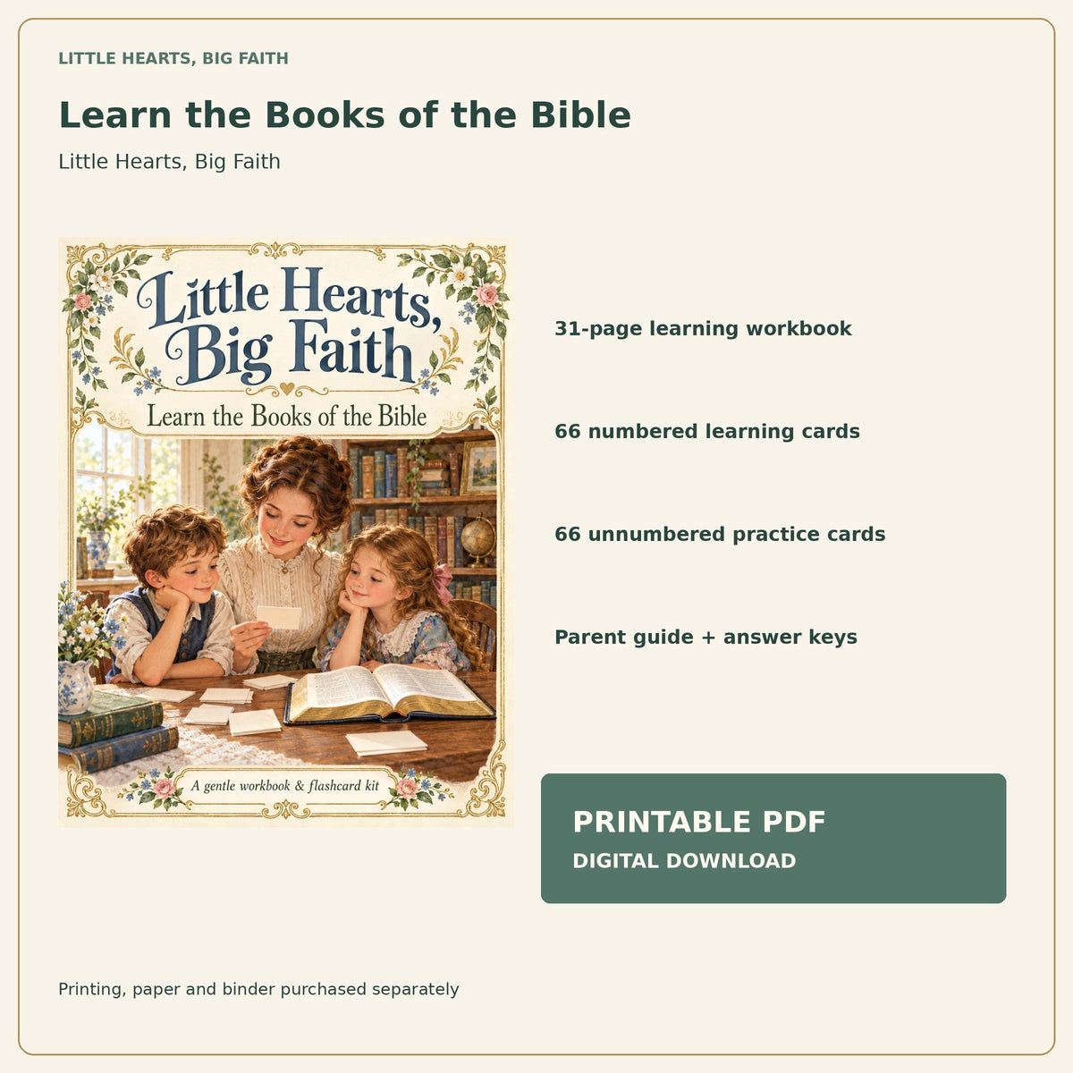 Books of the Bible Workbook & Flashcards for Kids | 31-Page Workbook, 132 Cards | Printable PDF