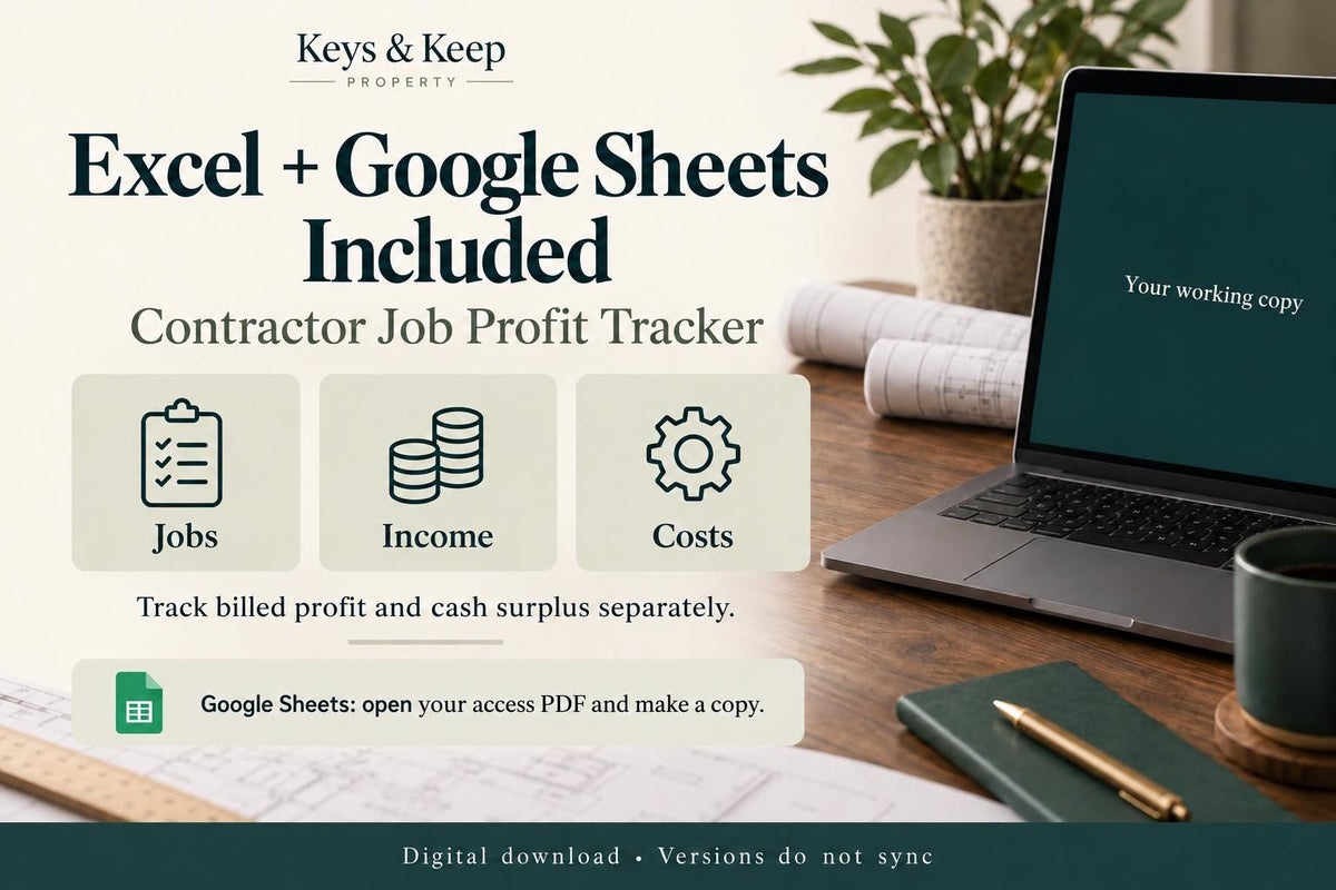 Contractor Job Costing Spreadsheet | Excel + Google Sheets Job Profit, Labor, Materials and Payment Tracker + Printable Forms