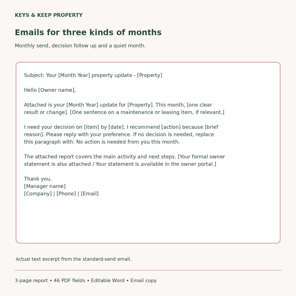 Property Management Owner Report Template | Monthly Rental Update, Word & Fillable PDF