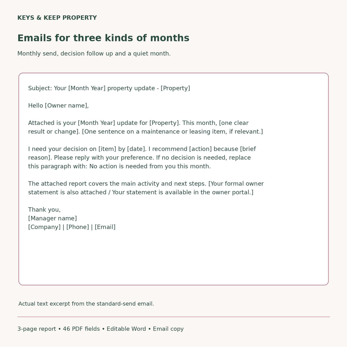 Property Management Owner Report Template | Monthly Rental Update, Word & Fillable PDF