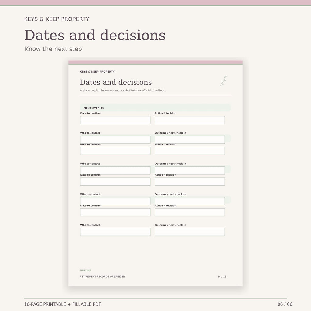 Retirement Records Organizer | 16-Page Fillable & Printable PDF, Accounts and Documents