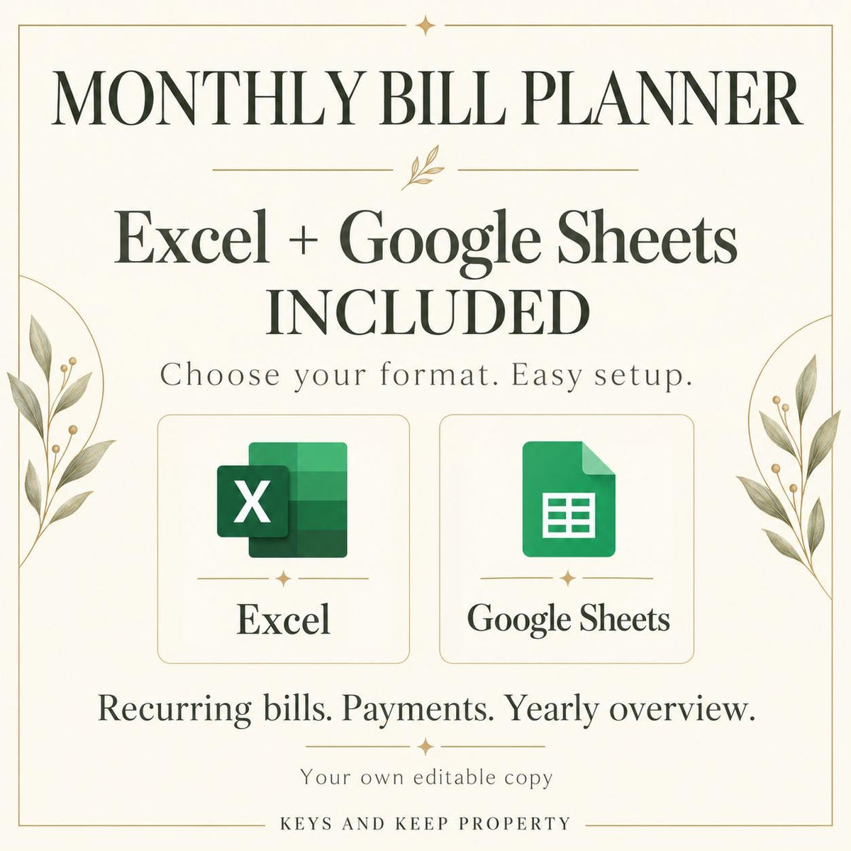 Monthly Bill Tracker and Organizer | Excel + Google Sheets, Printable Planner | Recurring Bills and Payment Log