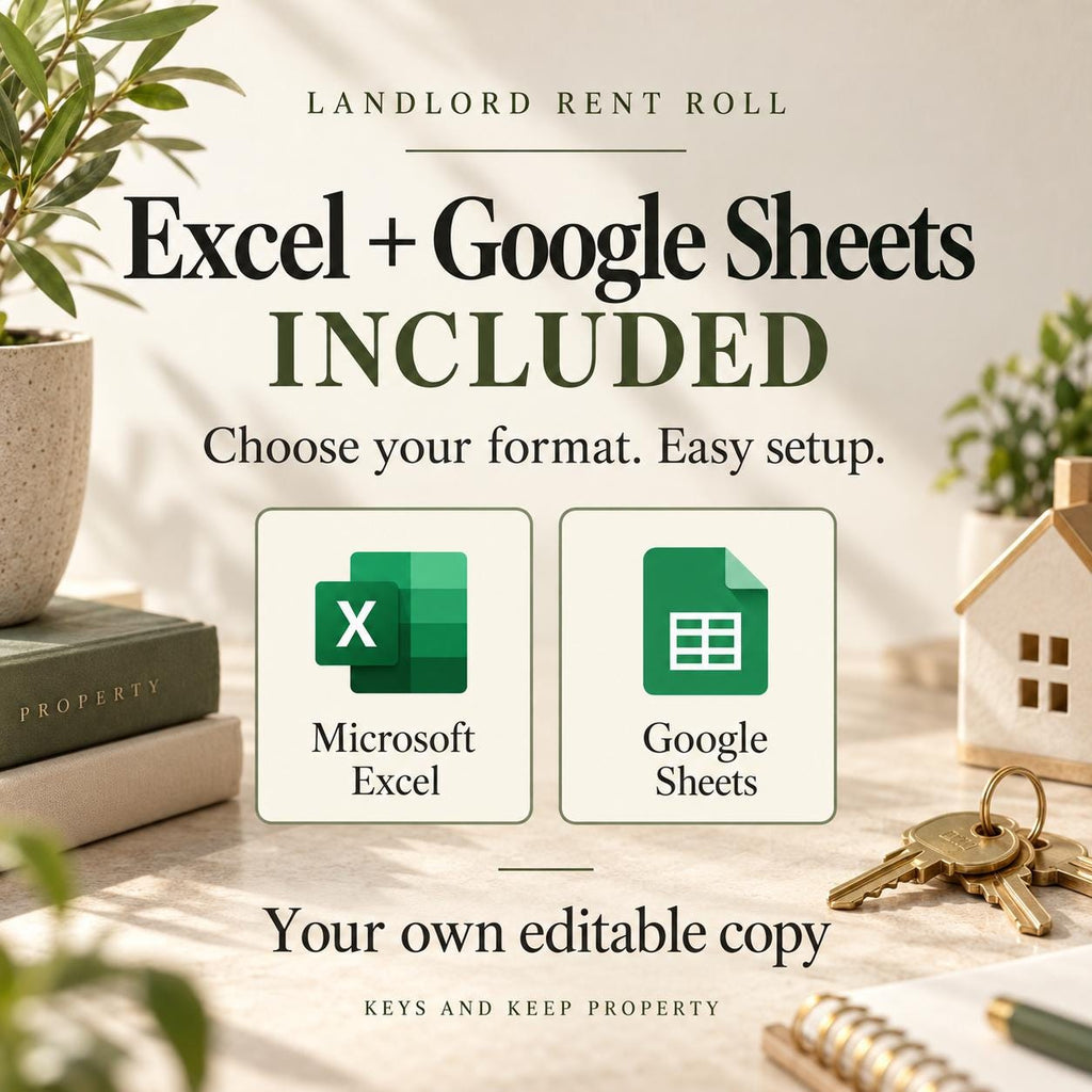 Landlord Rent Roll Spreadsheet | Excel + Google Sheets | Lease, Maintenance & Rent Review Tracker