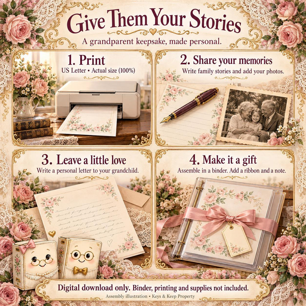 Letters to My Grandchildren Printable Journal | Grandparent Memory Book | 20-Page PDF