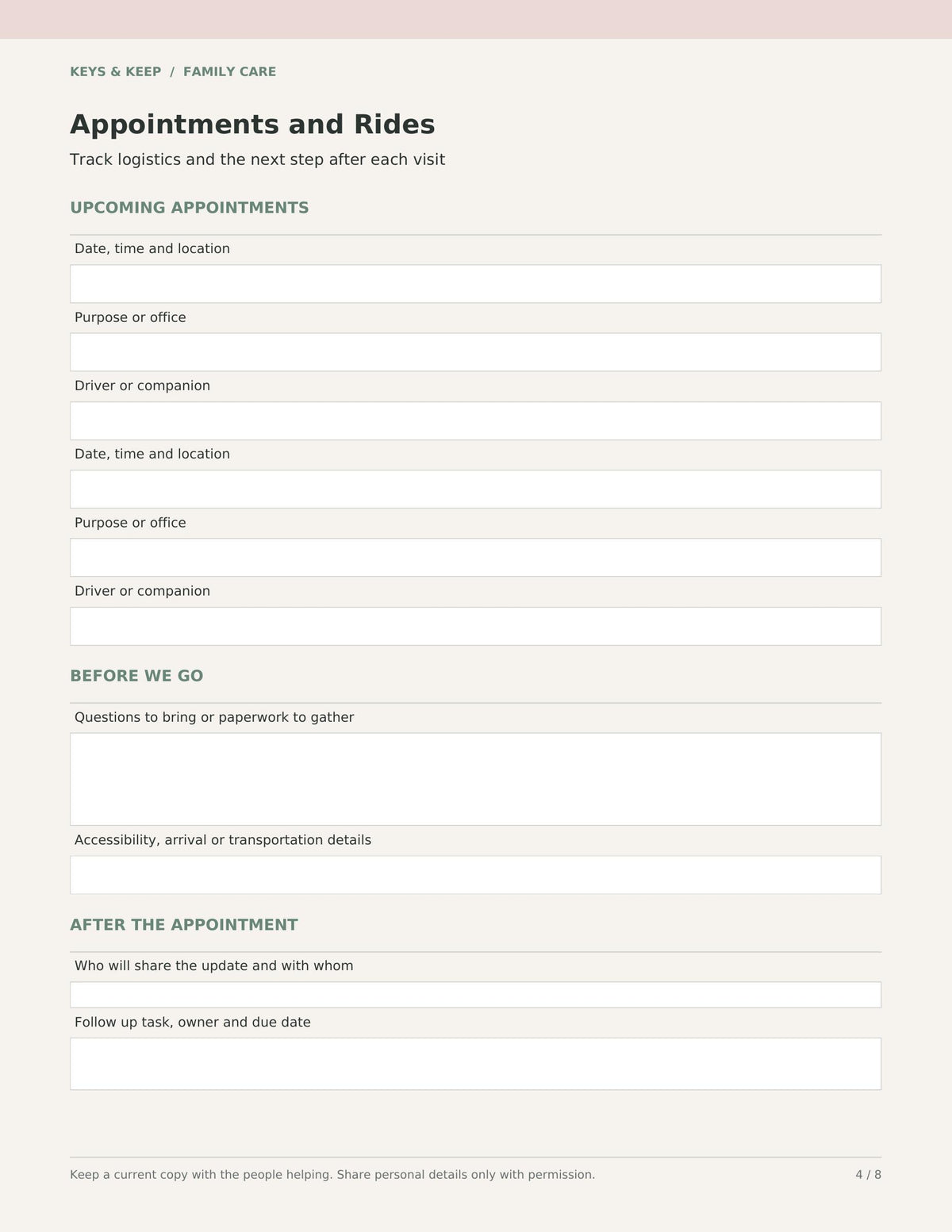 Family Care Coordination Organizer | 8-Page Caregiver Planner, Fillable PDF and Editable Word