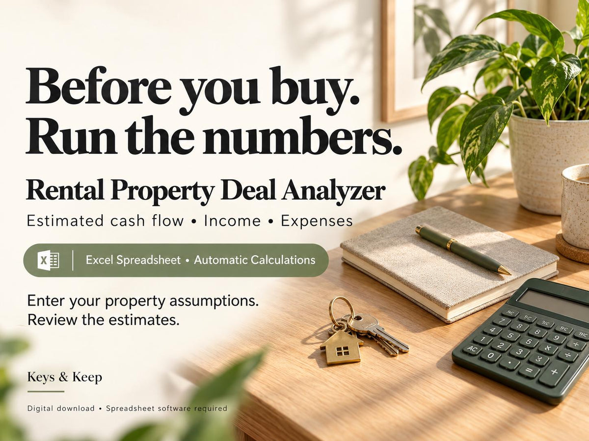 Rental Property Deal Analyzer | Excel + Google Sheets | Cash Flow, Cap Rate & Rental Investment Calculator