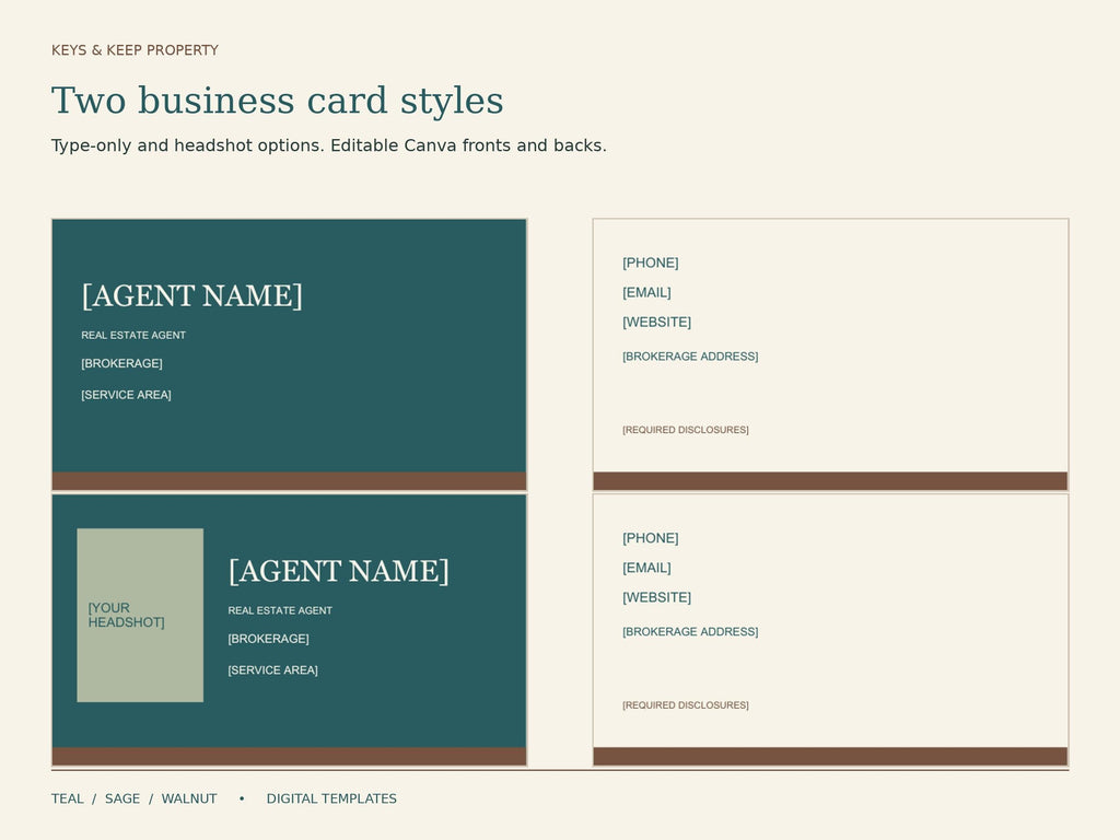 Real Estate Agent Starter Kit | Excel + Google Sheets CRM, Client Forms, Canva Cards & Social Posts | Teal Sage Walnut
