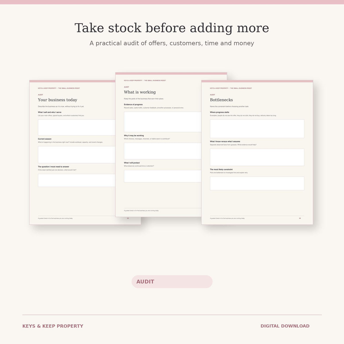 Small Business Reset Workbook | 90-Day Business Planner | Fillable Printable PDF