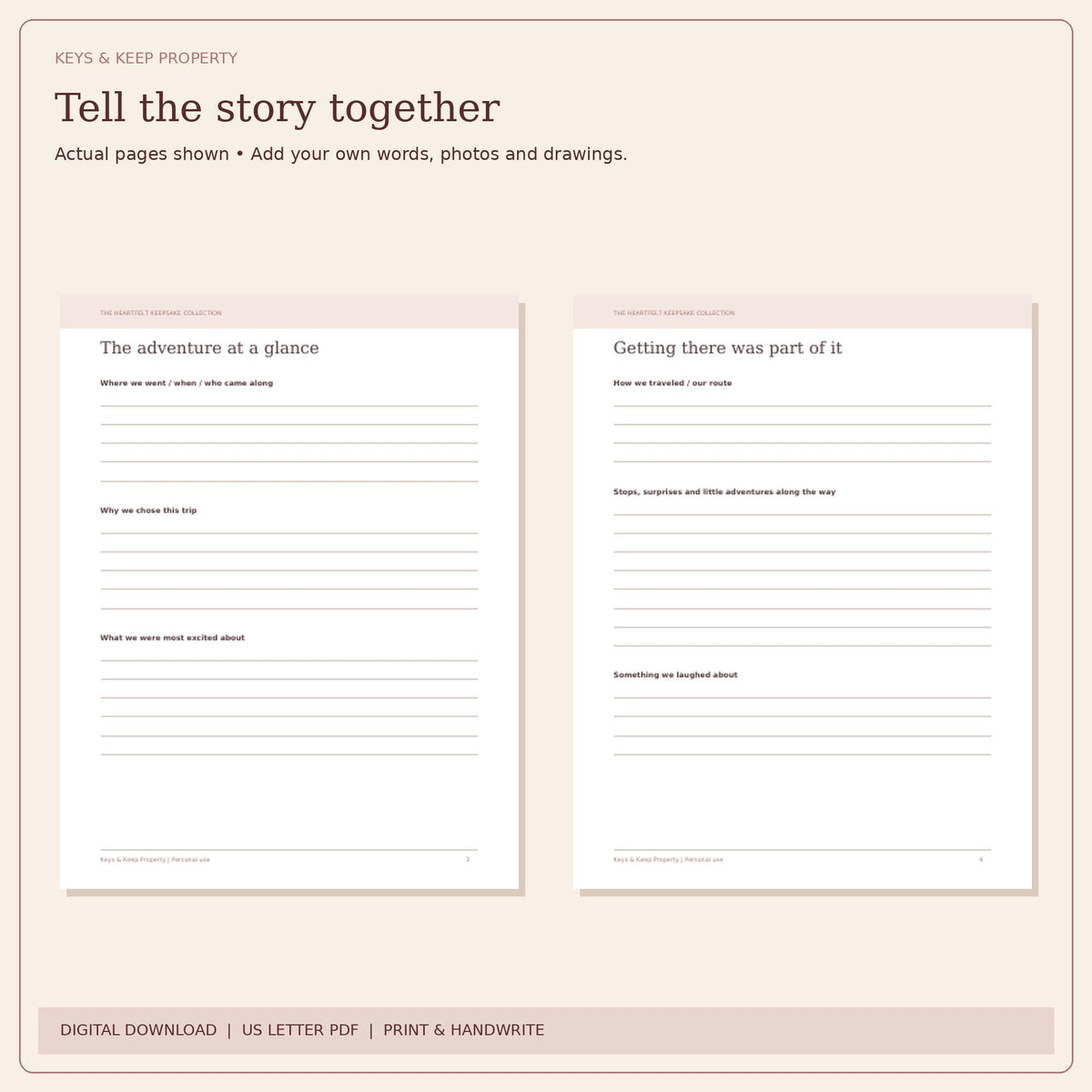 Family Vacation Memory Book Printable | Travel Journal, Trip Stories and Photo Pages | 20-Page PDF