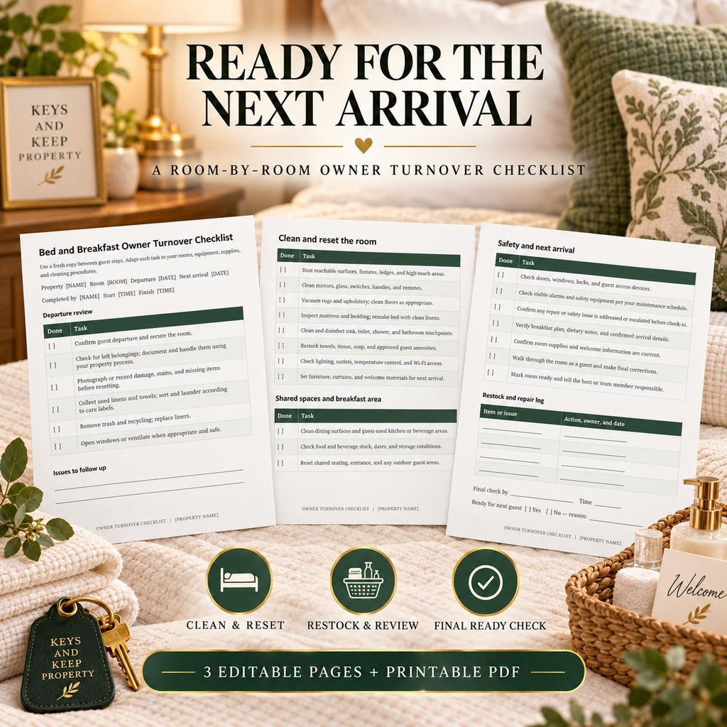 Bed and Breakfast Welcome Book Bundle | Editable Word Guest Guide & Turnover Checklists