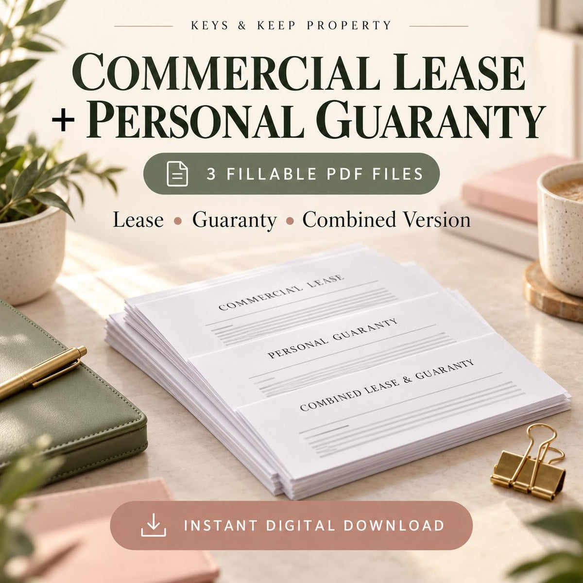 Commercial Lease Agreement + Personal Guaranty Bundle (Fillable PDF)