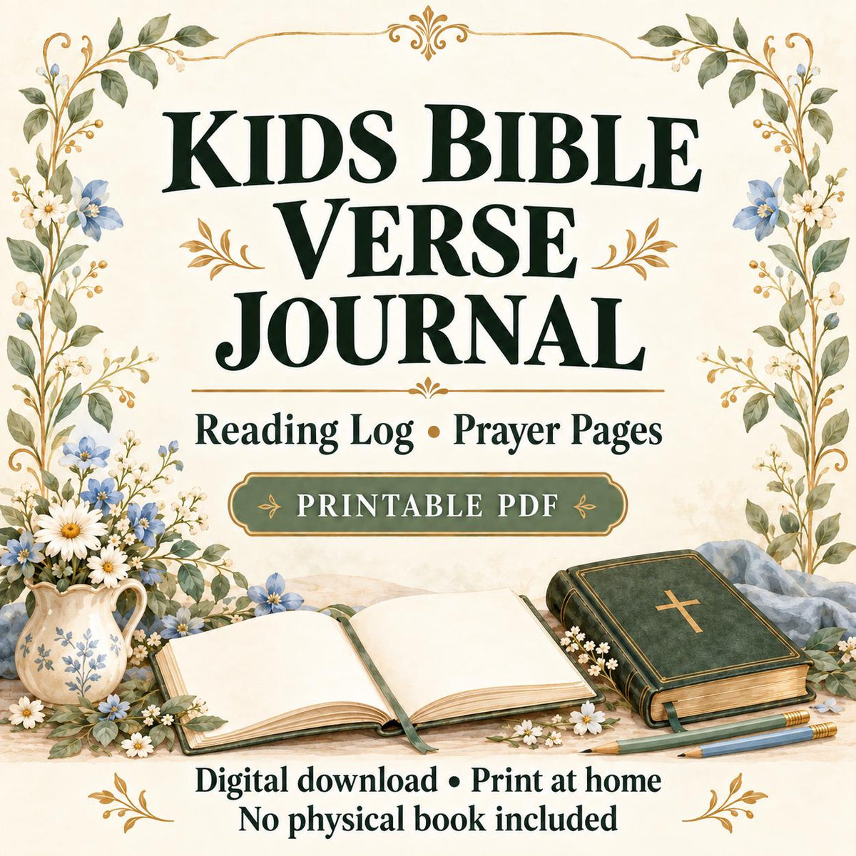 Kids Bible Verse Journal | Bible Reading Log, Prayer Pages and Bookmarks | 12-Page Printable PDF
