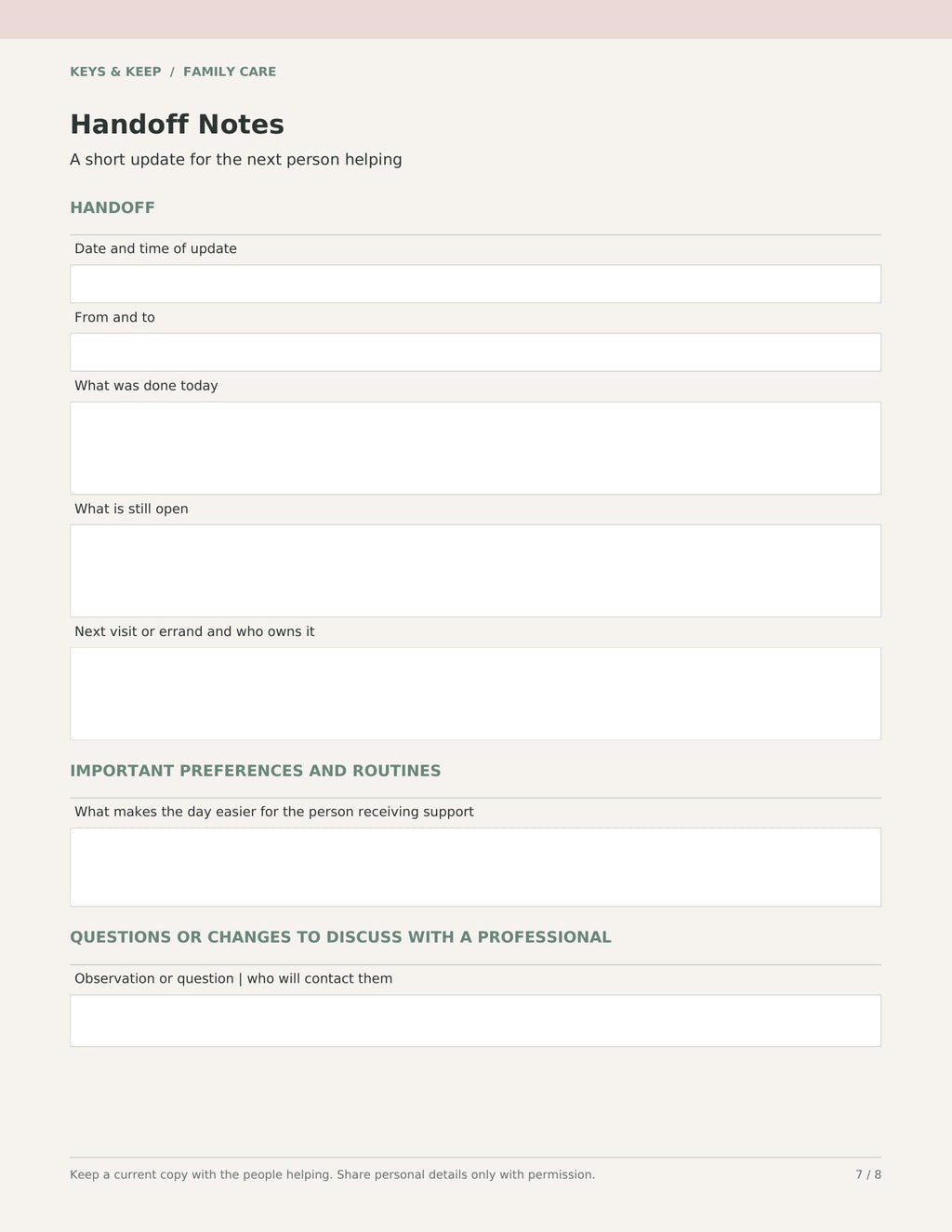 Family Care Coordination Organizer | 8-Page Caregiver Planner, Fillable PDF and Editable Word