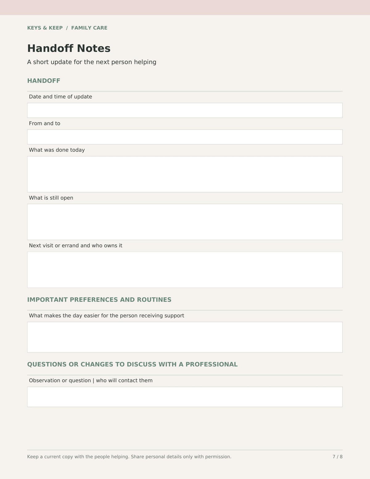 Family Care Coordination Organizer | 8-Page Caregiver Planner, Fillable PDF and Editable Word