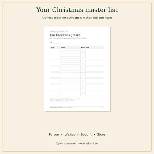 Christmas Gift Planner | Gift List, Shopping Budget, Online Orders and Stocking Stuffers | Printable + Fillable PDF