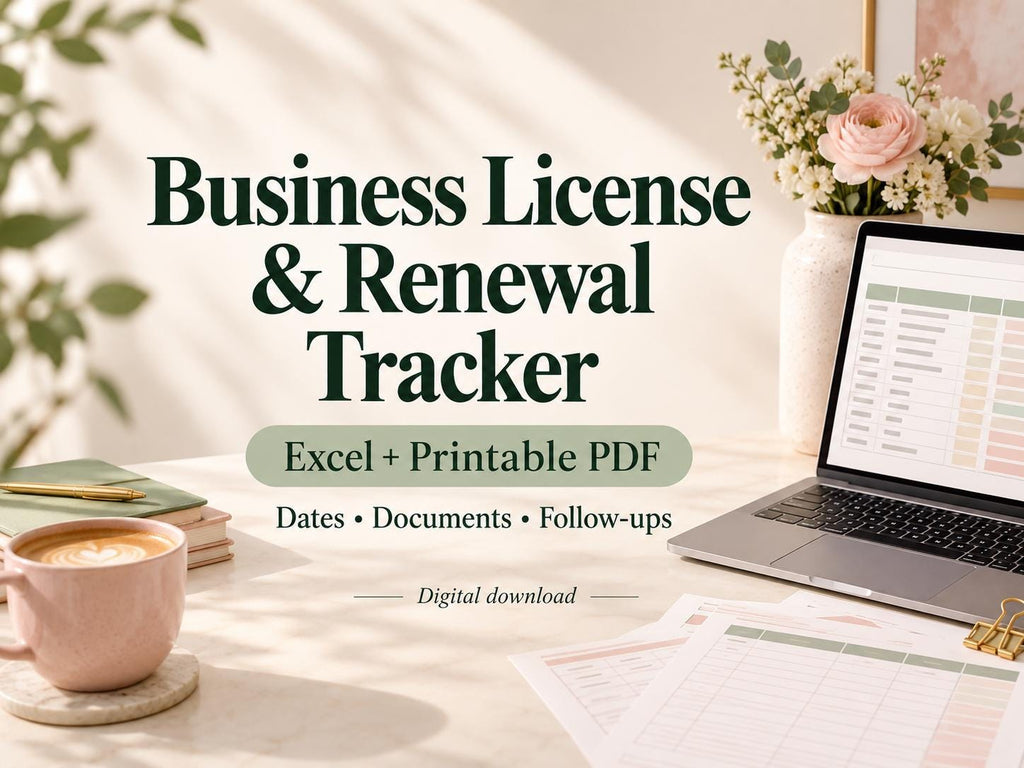 Business License & Renewal Tracker | Excel + Google Sheets Permit Organizer + Printable Forms