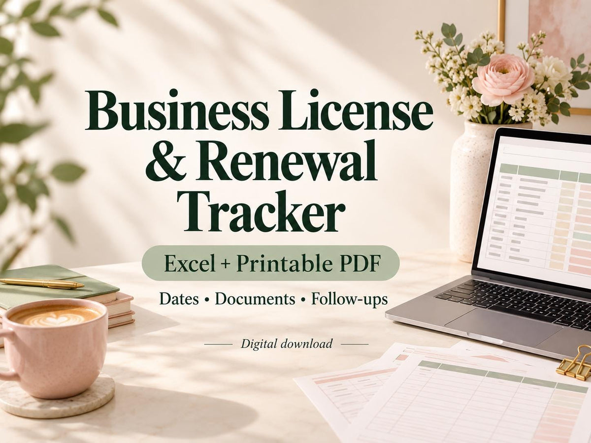 Business License & Renewal Tracker | Excel + Google Sheets Permit Organizer + Printable Forms