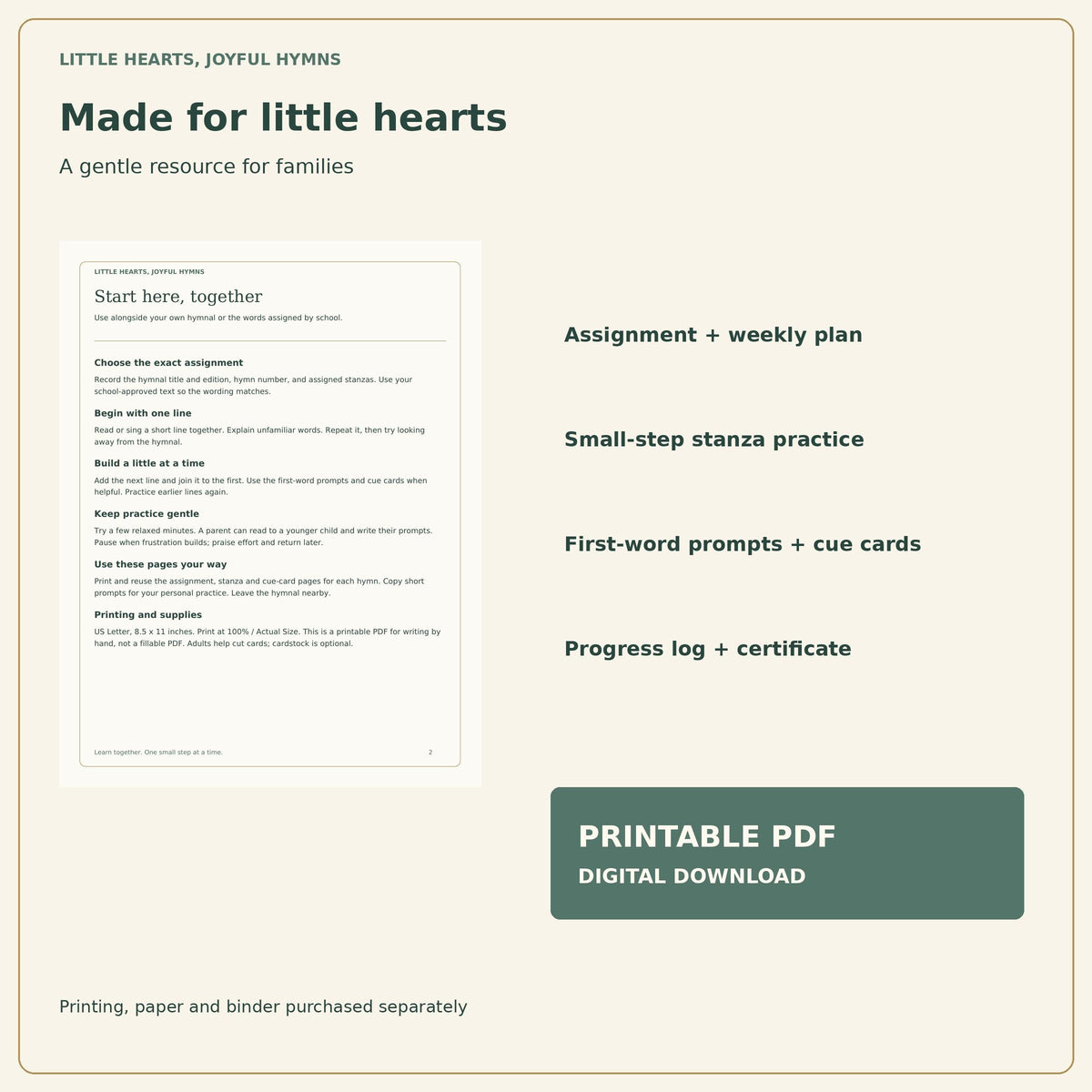 Hymn Memory Practice Kit for Kids | Printable Workbook, Stanza Practice, Cue Cards (Digital Download)