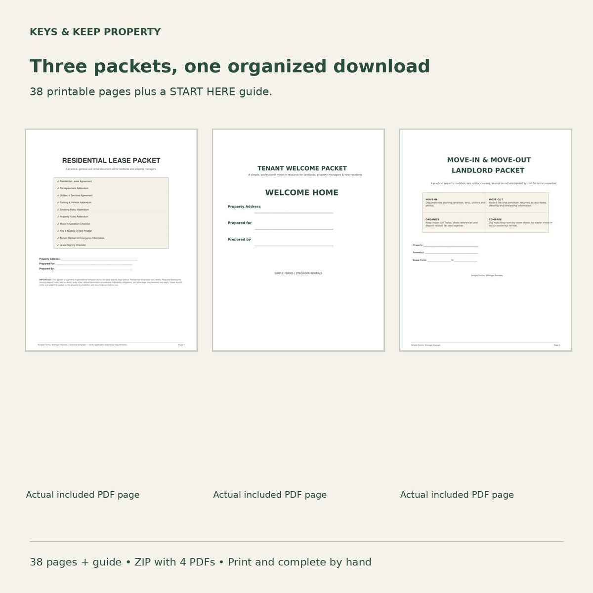 Landlord Move-In Bundle | 38-Page Printable PDF Forms, Lease, Tenant Welcome & Move-Out