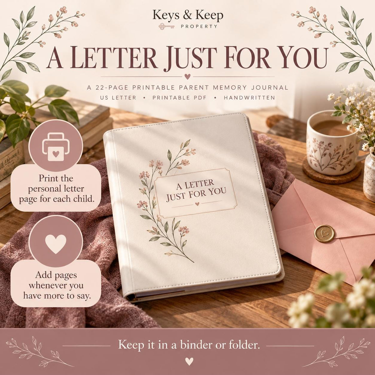 Letters to My Children Printable Journal | Parent Memories, Life Stories and Keepsake Letters | 22-Page PDF
