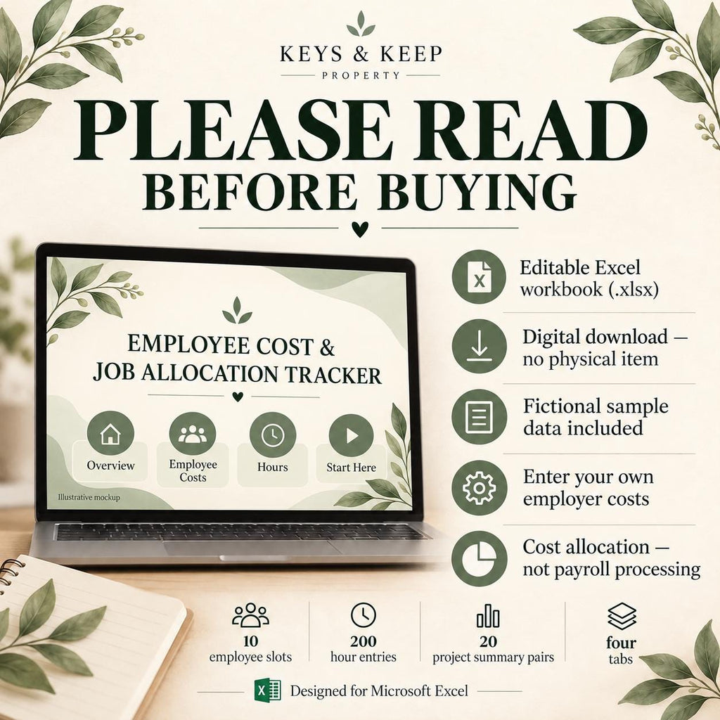 Employee Cost Tracker | Excel & Google Sheets | Rehab Labor Costs and Job Allocation Spreadsheet