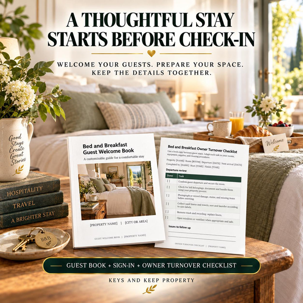 Bed and Breakfast Welcome Book Bundle | Editable Word Guest Guide & Turnover Checklists