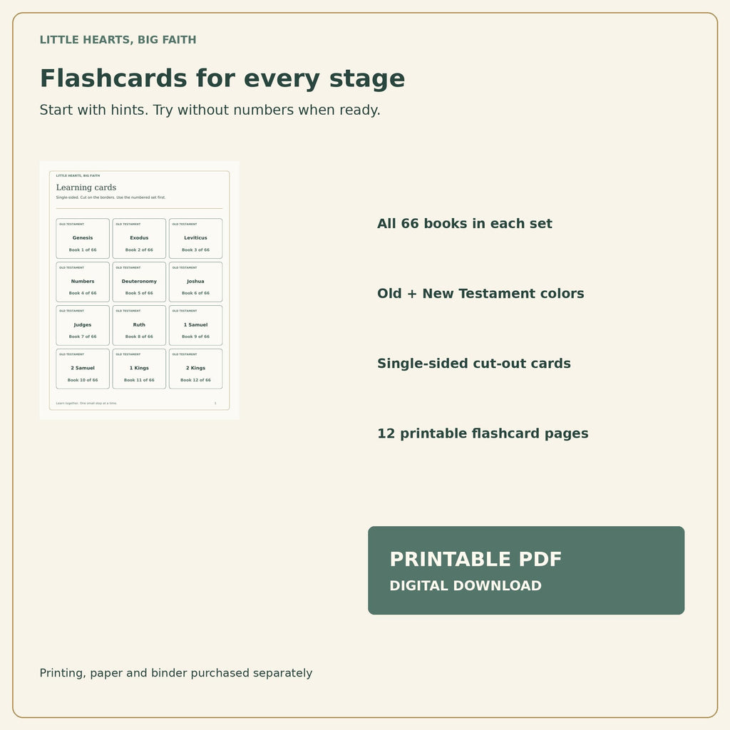 Books of the Bible Workbook & Flashcards for Kids | 31-Page Workbook, 132 Cards | Printable PDF