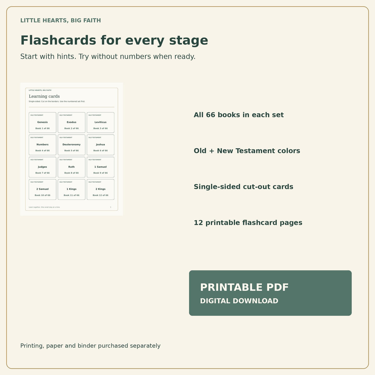 Books of the Bible Workbook & Flashcards for Kids | 31-Page Workbook, 132 Cards | Printable PDF
