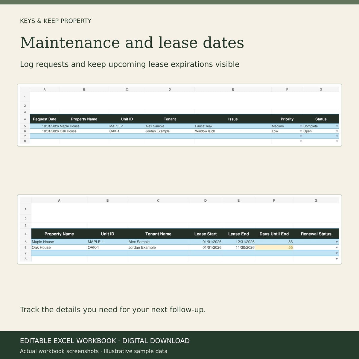 Rental Property Spreadsheet | Excel + Google Sheets | Landlord Rent, Expense and Maintenance Tracker