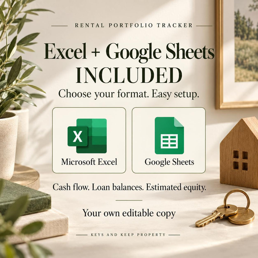 Rental Portfolio Tracker | Excel + Google Sheets | Monthly Cash Flow, Loan Balances & Estimated Equity + Printable Guide