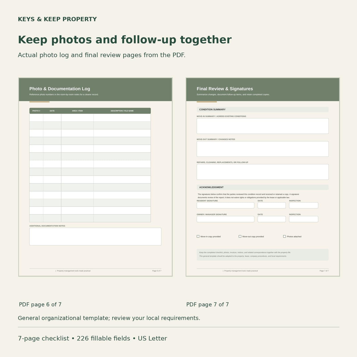 Move-In Move-Out Inspection Checklist | 7-Page Fillable PDF + Editable Word