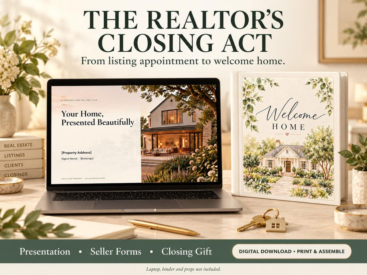 Real Estate Listing Presentation and Closing Gift Bundle | Canva Seller Decks, Forms + Printable Home Binder