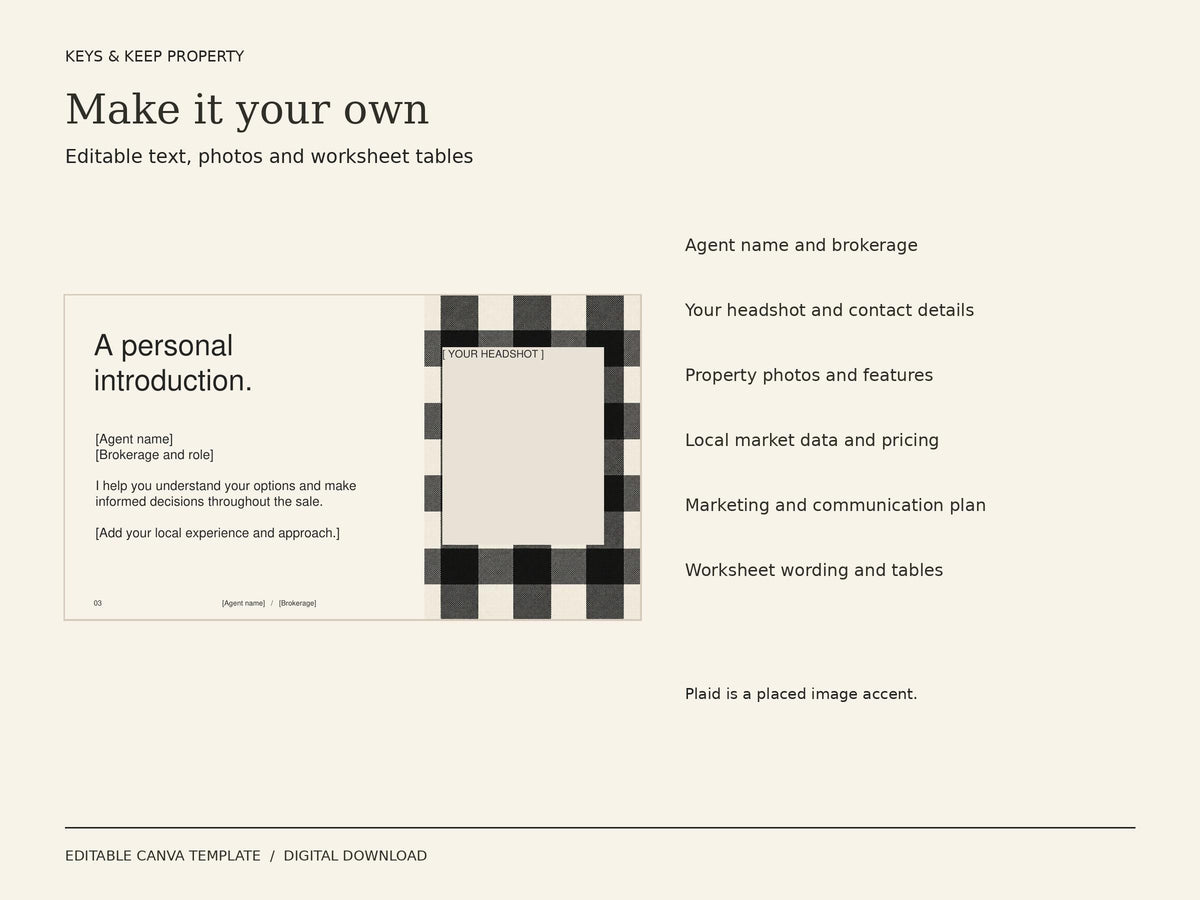 Real Estate Listing Presentation Canva Template | Black Buffalo Plaid Seller Consultation + 4 Worksheets