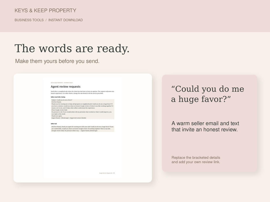 Google Review Request Kit for Real Estate Agents | Email, Text, Excel & Google Sheets Tracker