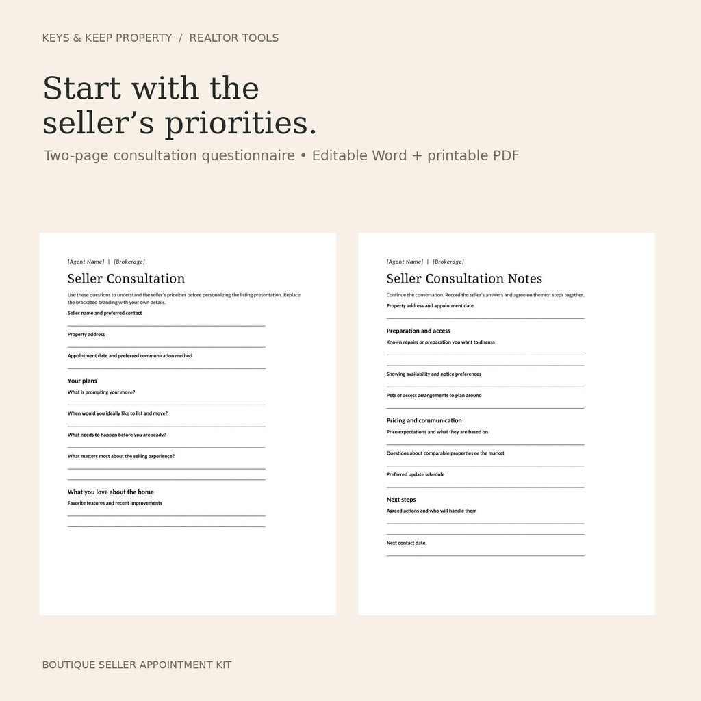Real Estate Listing Presentation Canva Template, 2 Styles with Seller Forms & Property Sheet
