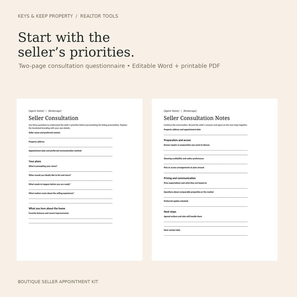 Real Estate Listing Presentation Canva Template, 2 Styles with Seller Forms & Property Sheet