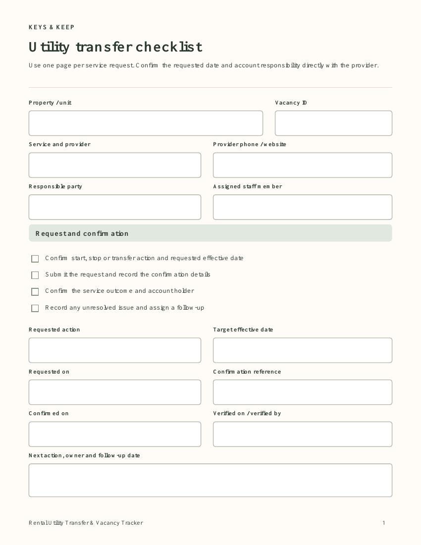 Rental Utility Transfer & Vacancy Tracker | Excel + Google Sheets Landlord Spreadsheet + Checklists