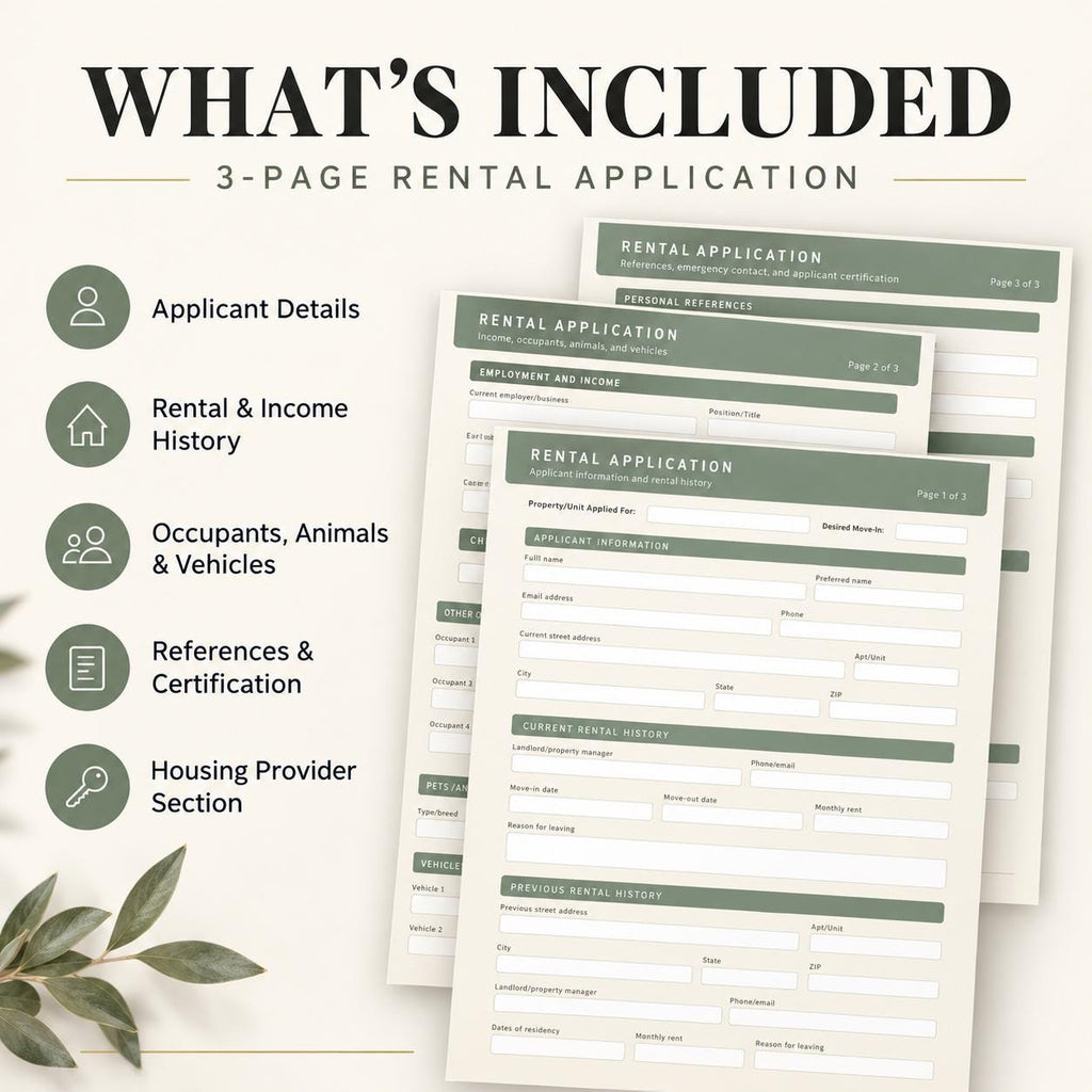 Rental Application Form | 3-Page Printable & Fillable PDFs + Editable Word