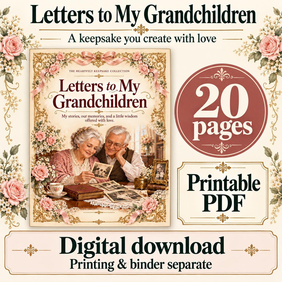 Letters to My Grandchildren Printable Journal | Grandparent Memory Book | 20-Page PDF