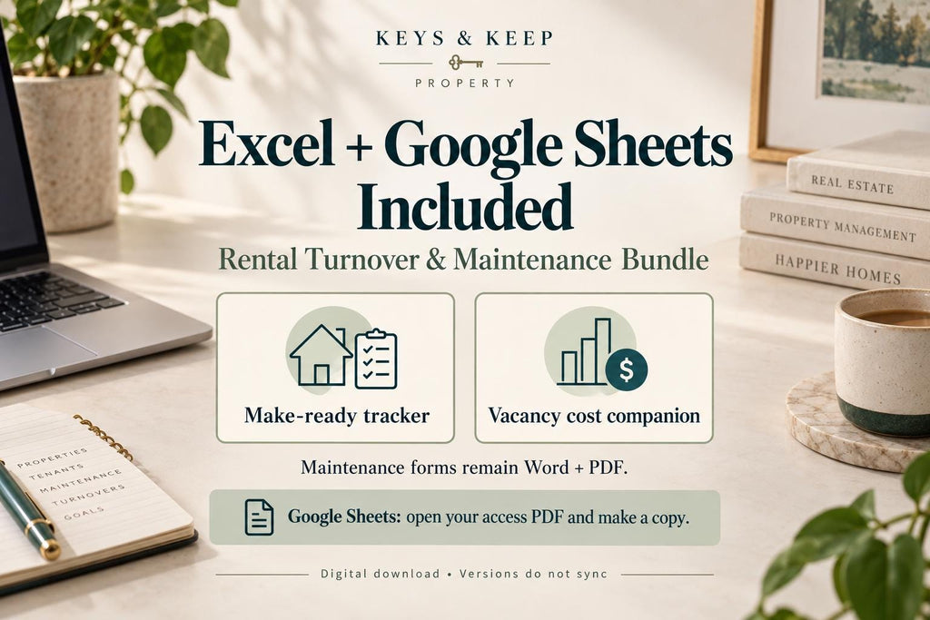 Rental Turnover & Maintenance Bundle | Excel + Google Sheets Make-Ready and Vacancy Trackers, PDF and Word Repair Forms