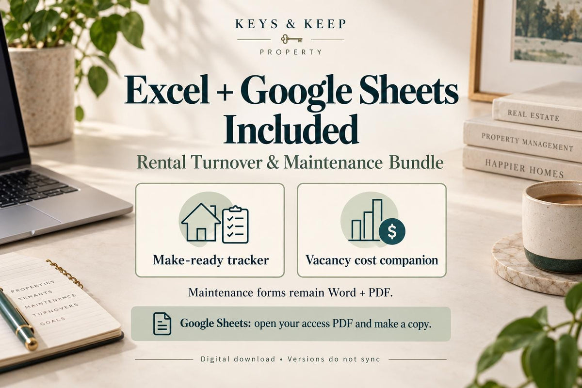 Rental Turnover & Maintenance Bundle | Excel + Google Sheets Make-Ready and Vacancy Trackers, PDF and Word Repair Forms