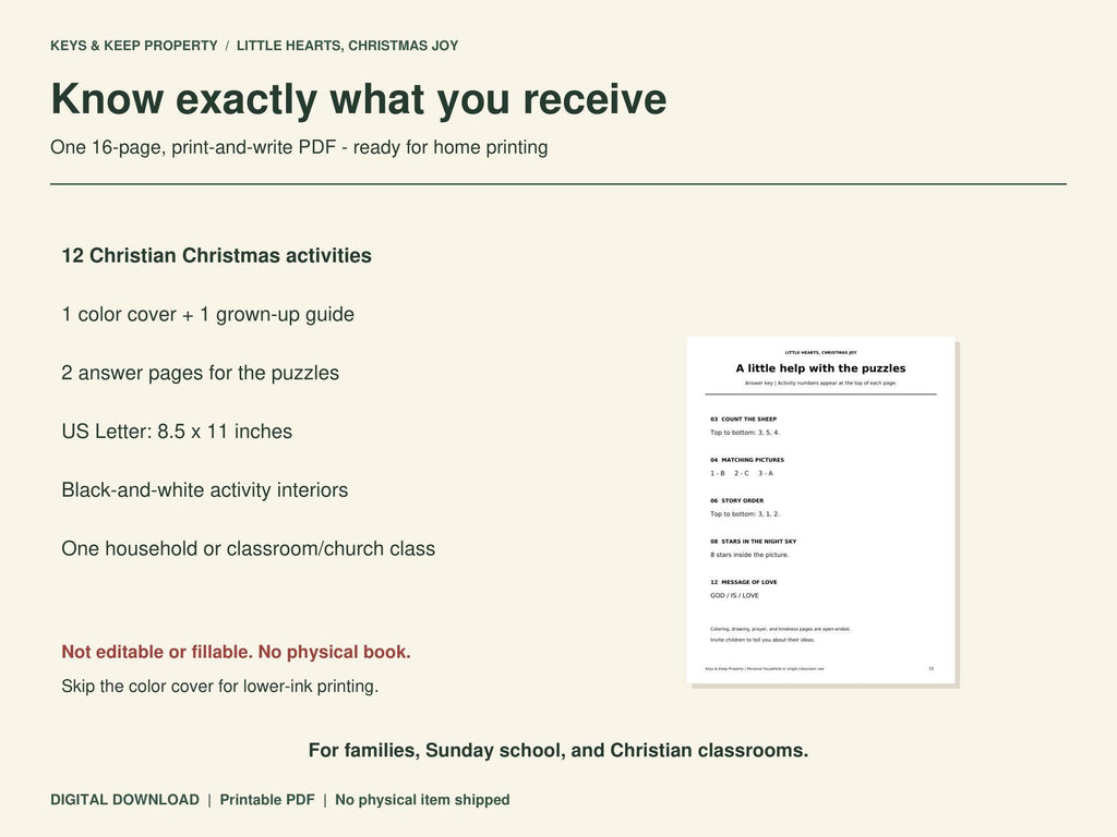 Christian Christmas Activity Book for Kids | Nativity Coloring & Puzzles | Sunday School Printable PDF | Ages 5-8