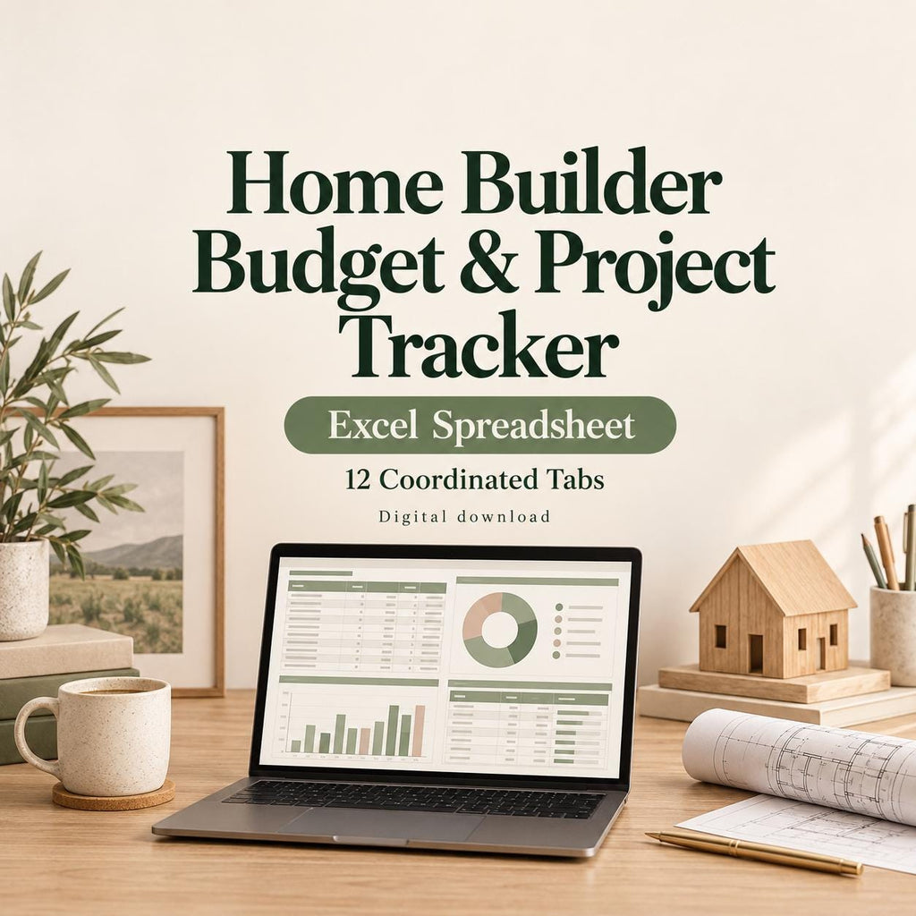 Home Builder Budget & Project Tracker | 12-Tab Excel and Google Sheets Construction Spreadsheet