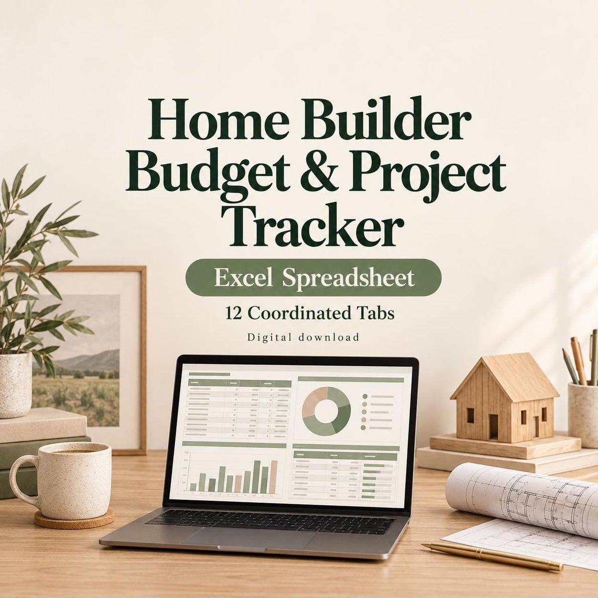 Home Builder Budget & Project Tracker | 12-Tab Excel and Google Sheets Construction Spreadsheet