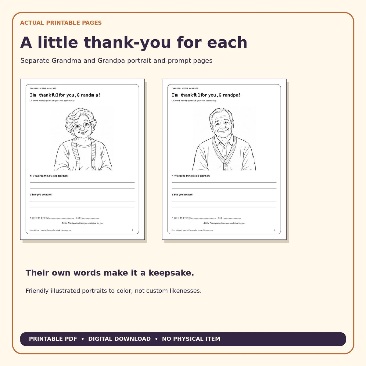 Thanksgiving Gift for Grandma & Grandpa | Kids Coloring and Gratitude Keepsake, Someone Special Drawing Pages | 8-Page Printable PDF